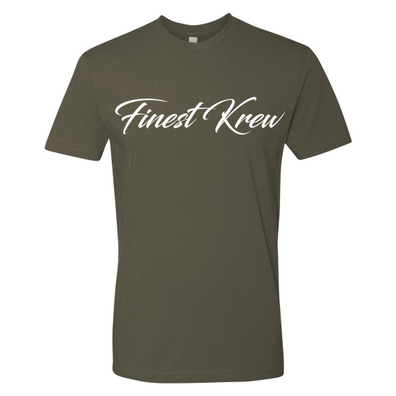 Finest Krew Back Logo Custom made NJF Army Green Tee. Top Quality Material. NJF Logo On Back Big & Finest Krew Script On The Front In White