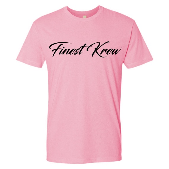 Finest Krew Back Logo Custom made NJF Pink Tee. Top Quality Material. NJF Logo On Back Big & Finest Krew Script On The Front In Black